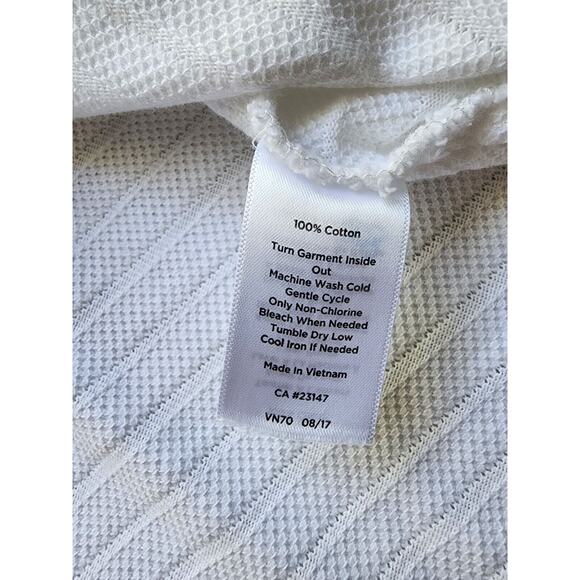 TOP/BLOUSE-TALBOTS-White-Cotton-Long Length-Long Sleeves-Knit-Tie at Neck-Large - Picture 8 of 14